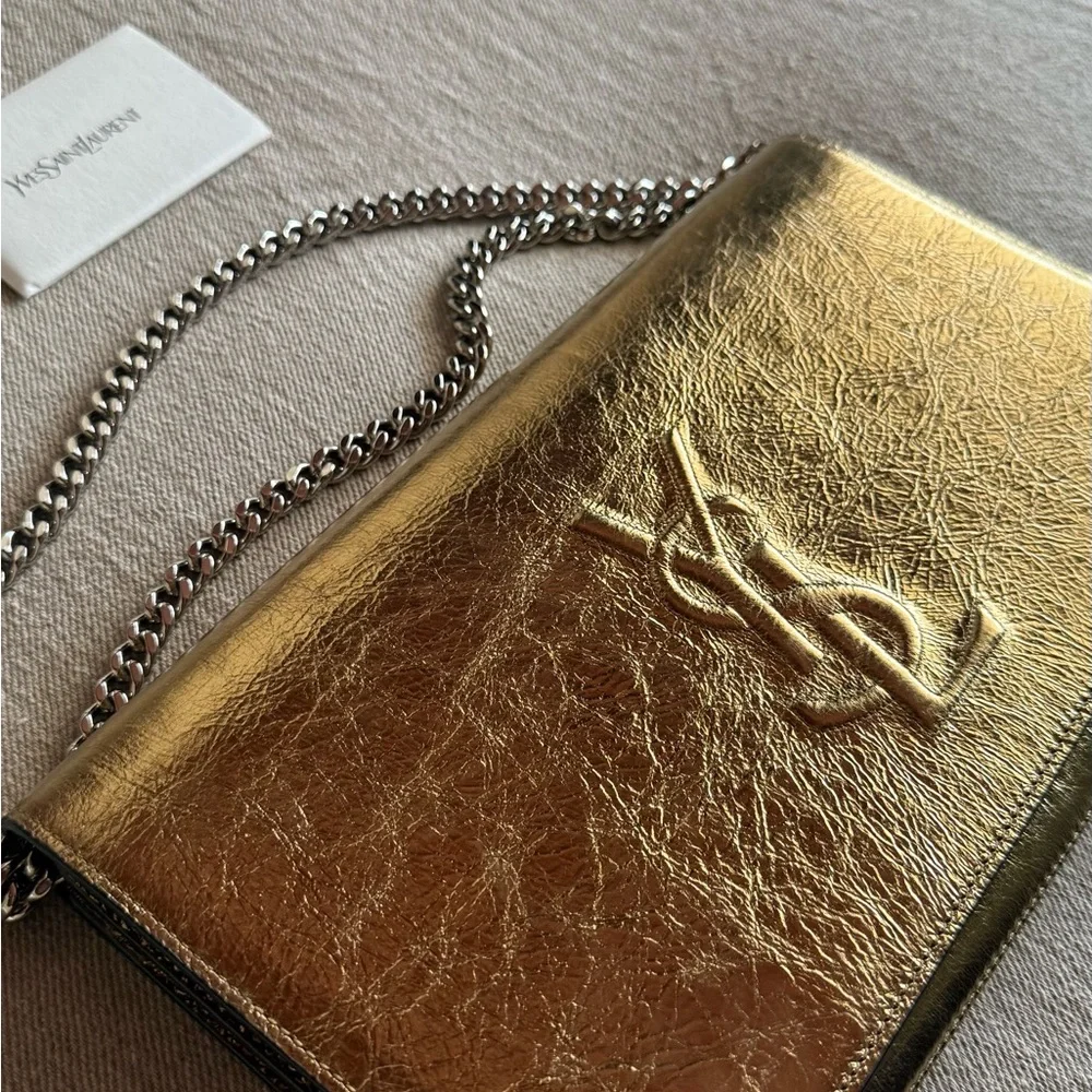 Yves Saint Laurent Black and Gold Leather Wallet - Picture 2 of 6